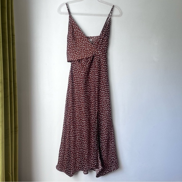 Urban Outfitters Kelly Brown White Polka Dot Surplice Midi Slip Dress S - Picture 5 of 8